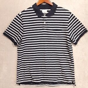J.Crew Mens Ringspun Jersey Polo Shirt Sz.L/Navy-White Striped/Golf-Casual